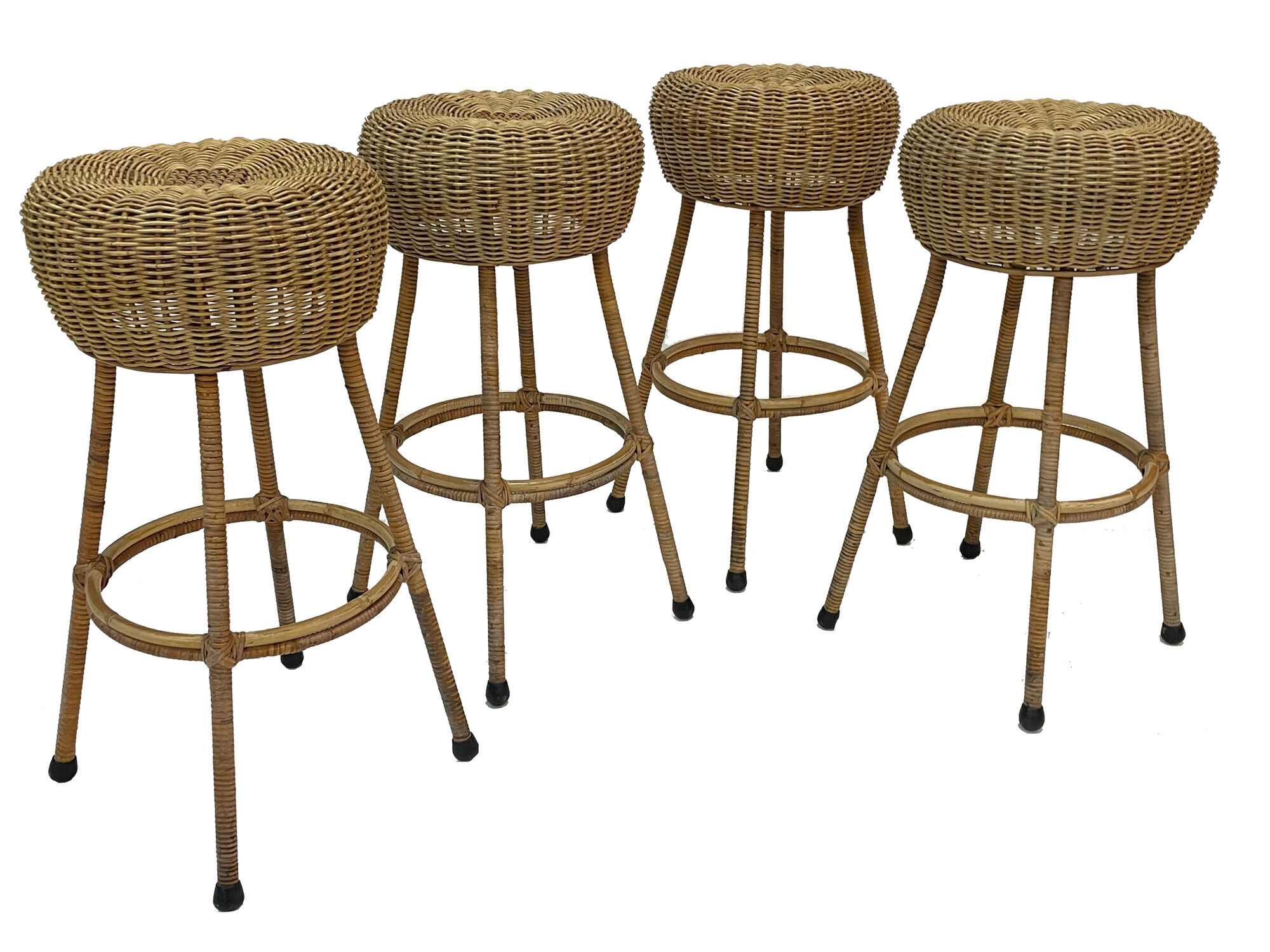 Set of four vintage rattan bar stools 1960 Nederland Design