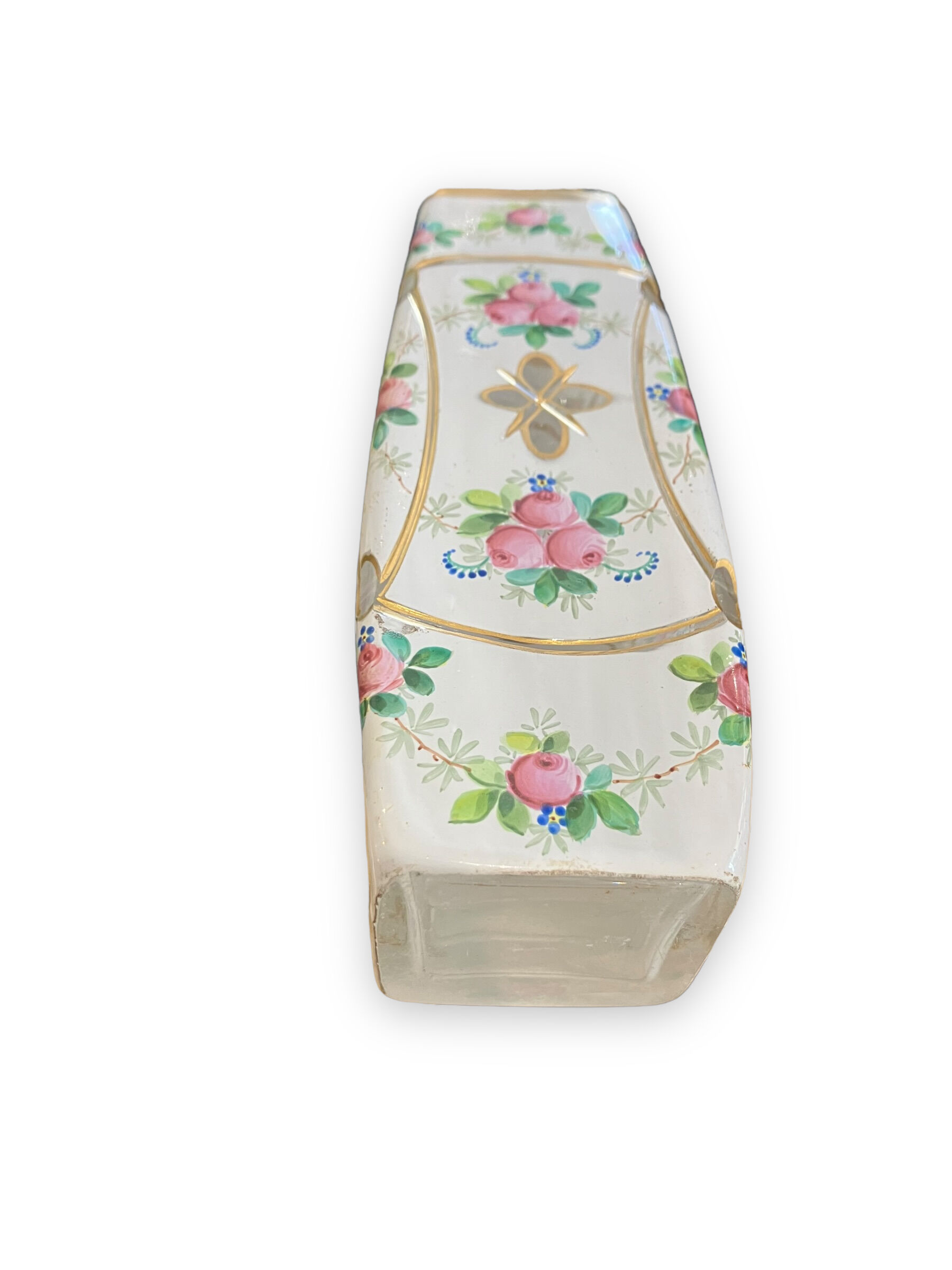 Pair of vases in enamelled and gilded crystal Rose motifs