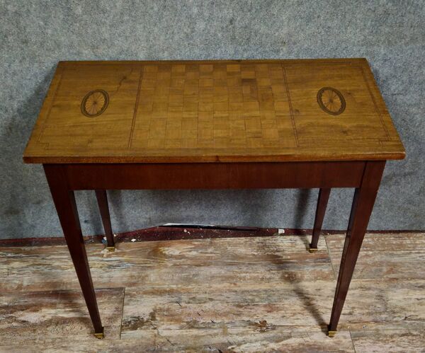 Table de jeu / console ancienne avec plateau marqueté – Style Louis XVI