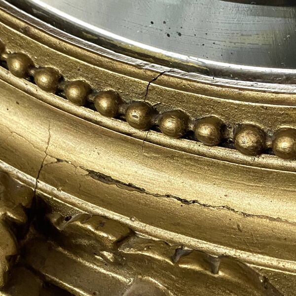 Miroir ancien ovale doré – style Louis XVI avec nœud ruban