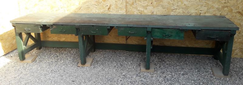 Établi industriel d'atelier 4m ancien