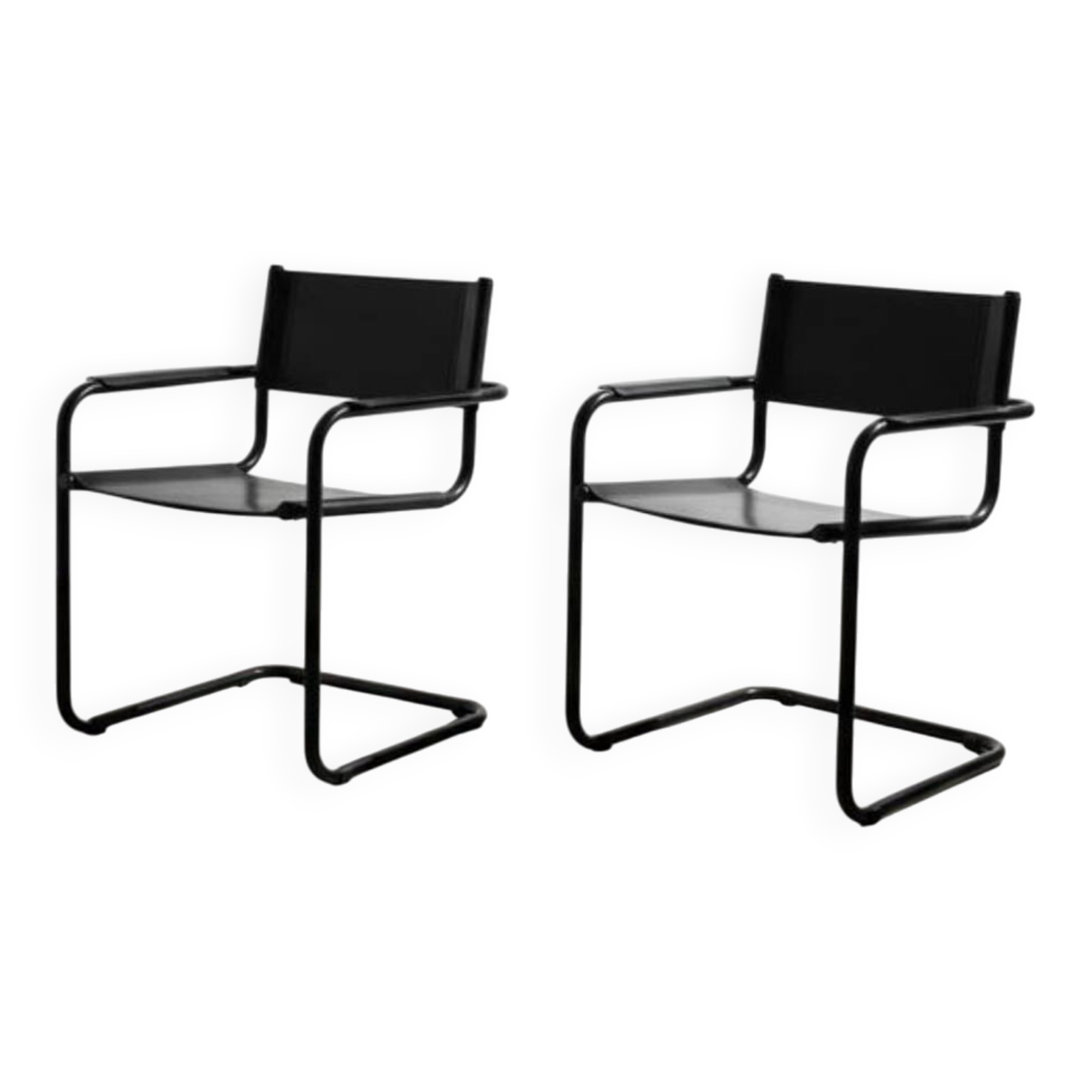 Pair of Cantilever armchairs in leather and black tubular - 1970s