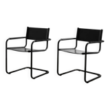 Pair of Cantilever armchairs in leather and black tubular - 1970s