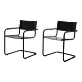 Pair of Cantilever armchairs in leather and black tubular - 1970s