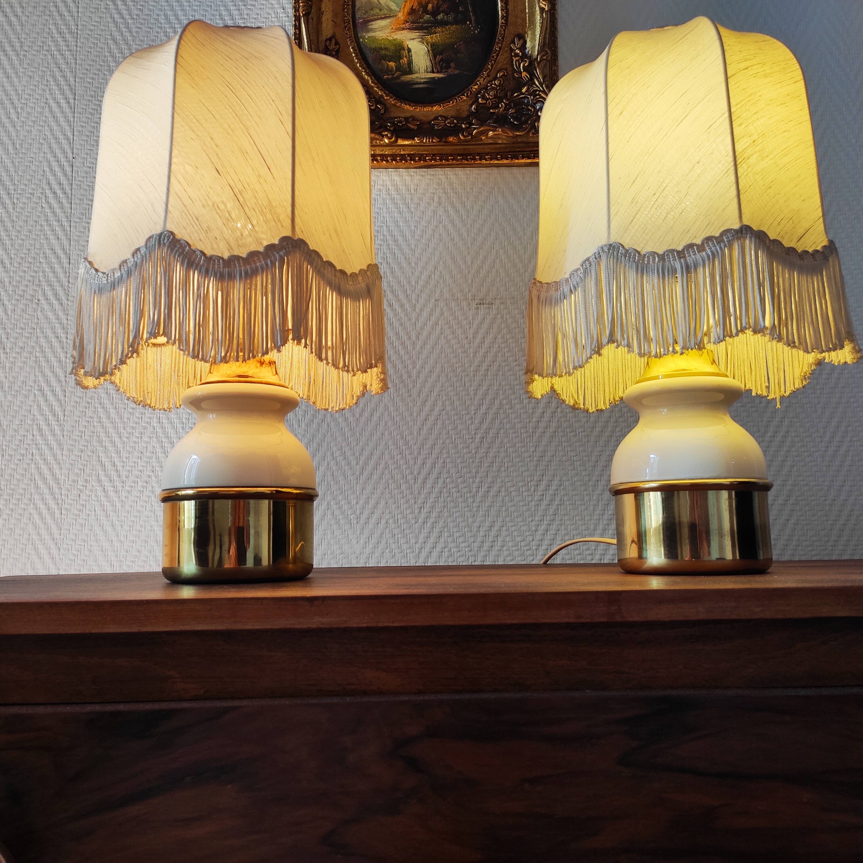 Pair of brass lamps