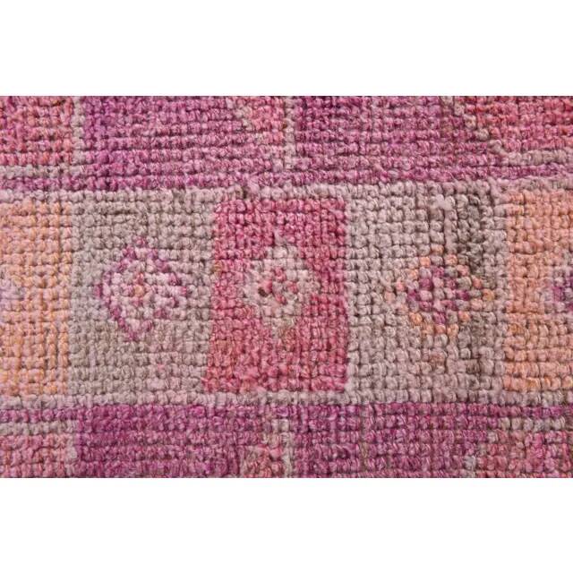 Tapis coureur vintage en laine et coton turc noué à la main rose 87x328
