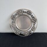 Vintage, round dish, silver metal, stylized leaf and rose decoration, French work, France