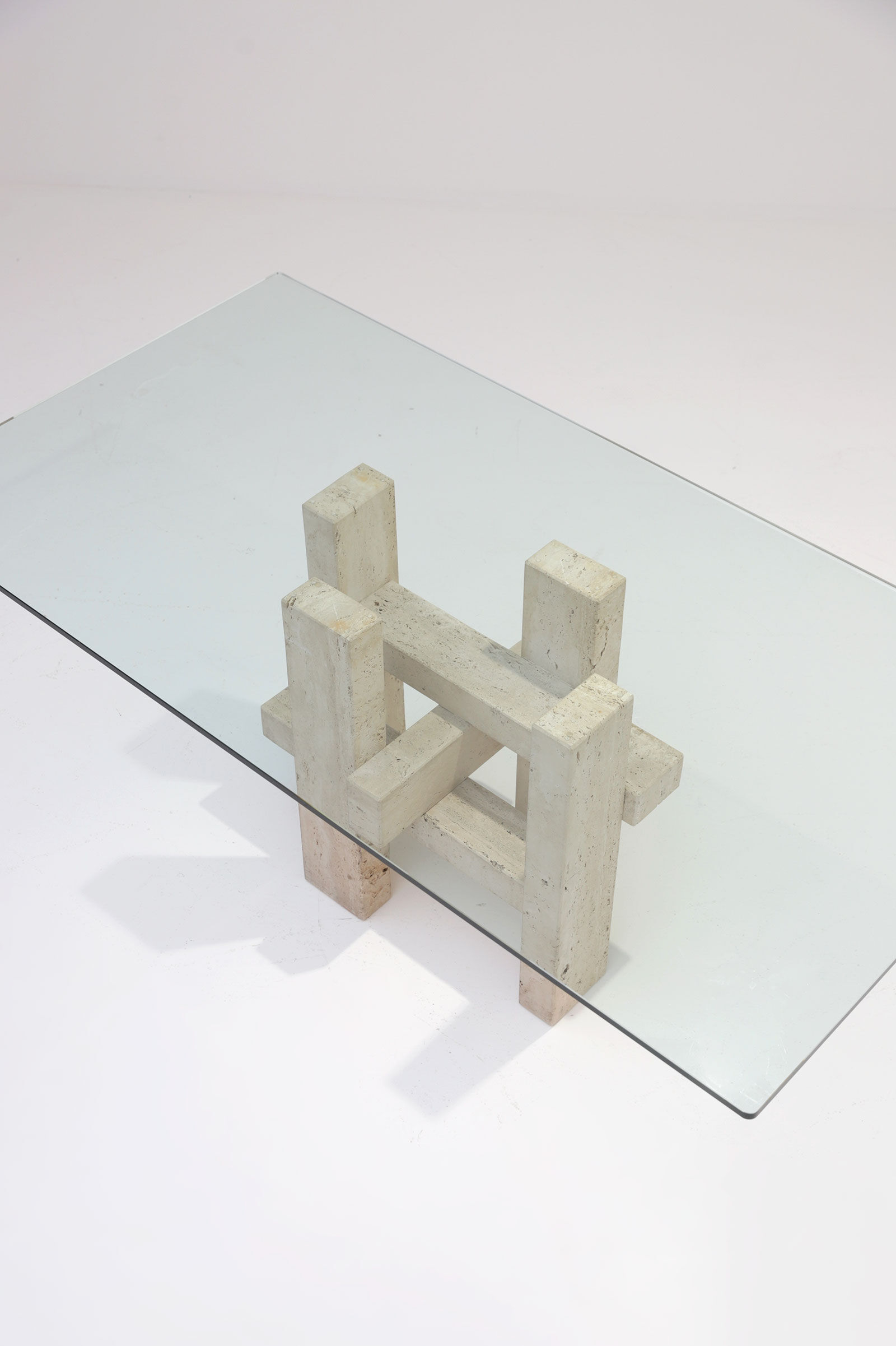 Travertine dining table by Willy Ballez
