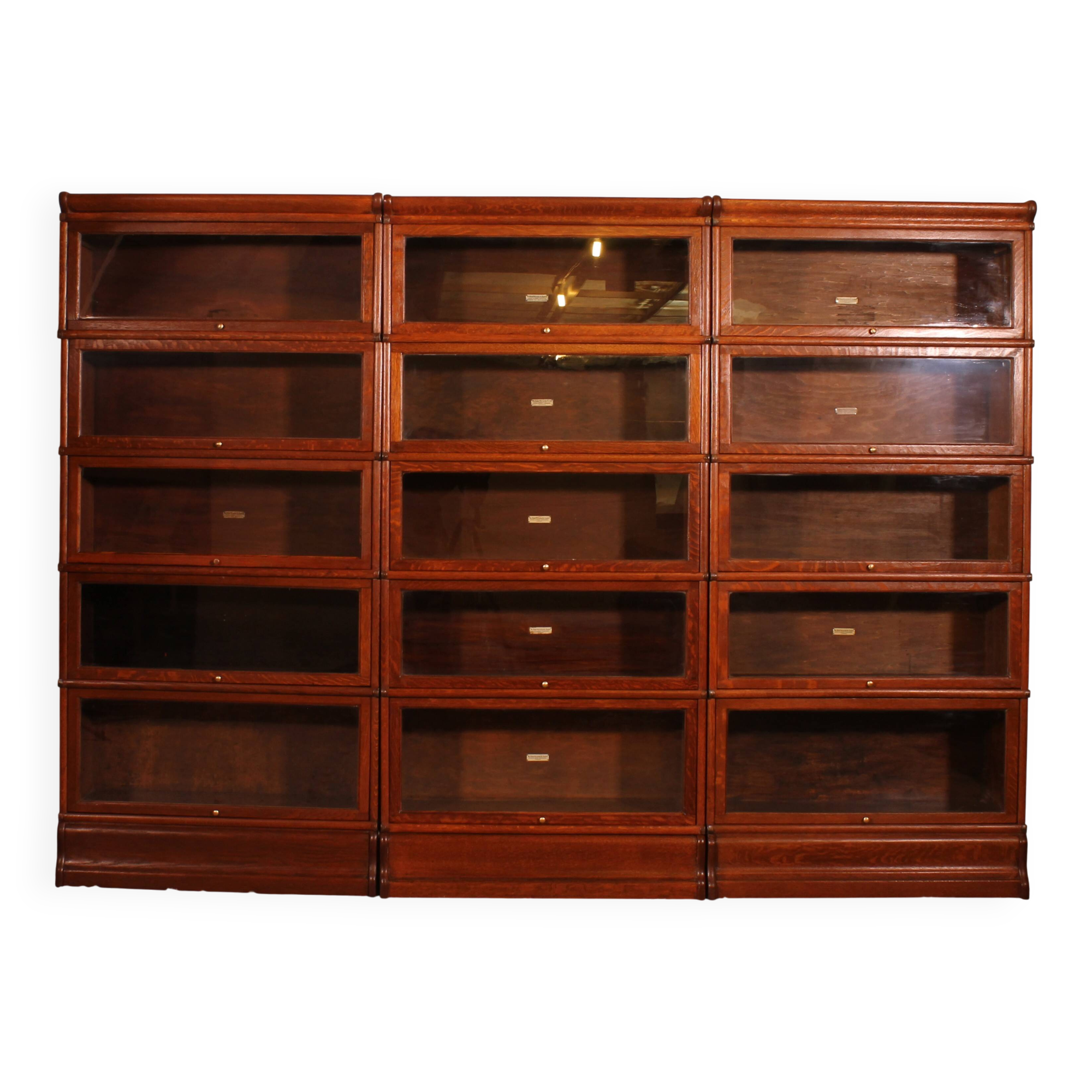 Library Wall of 3 Globe Wernicke Modules in Oak - 19th Century