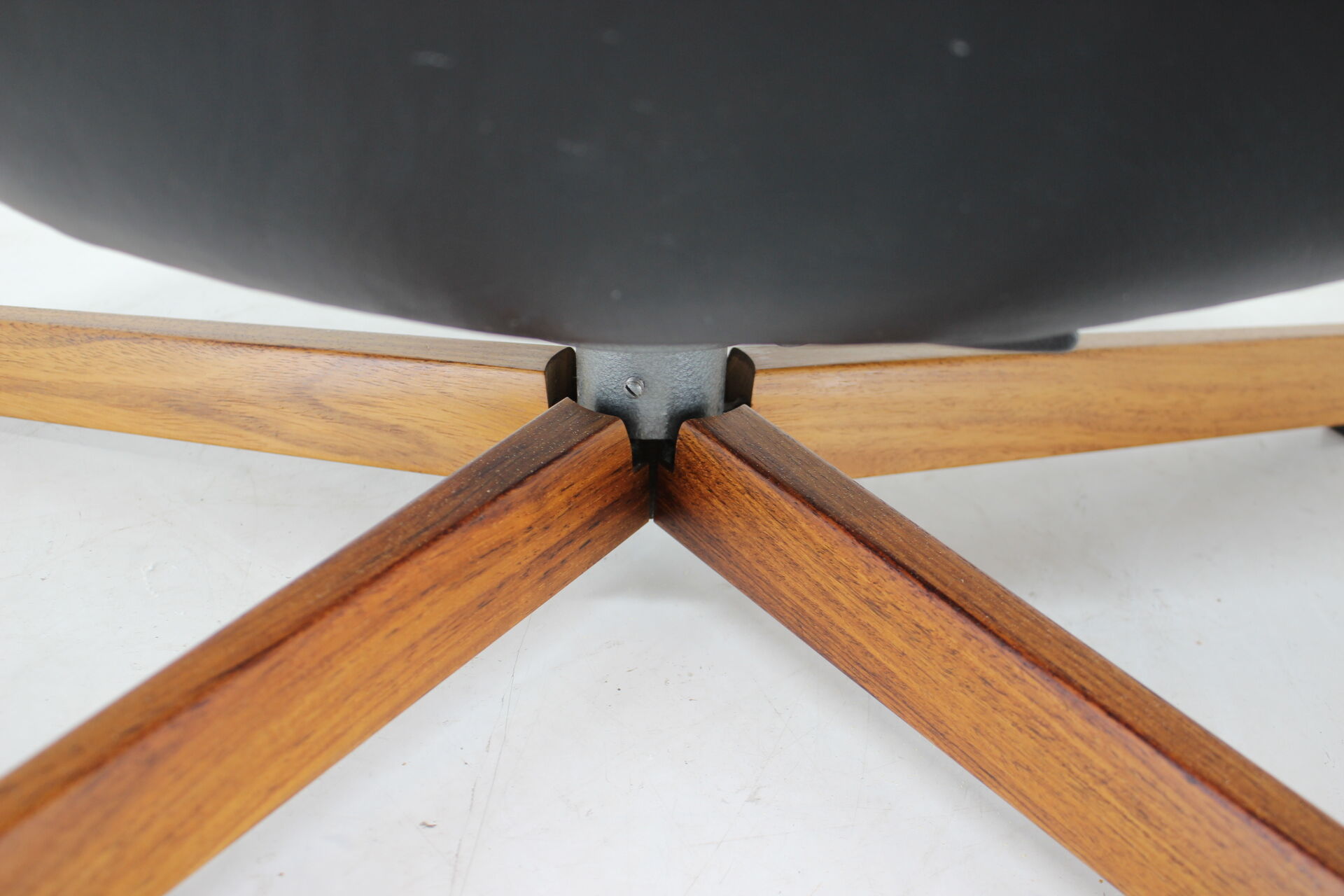 Madsen and Schubell Black Leather Reclining Chair and Stool, Denmark 1960