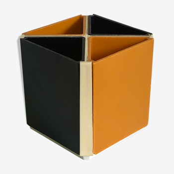 Black and orange plastic compartment pencil pot, 1970