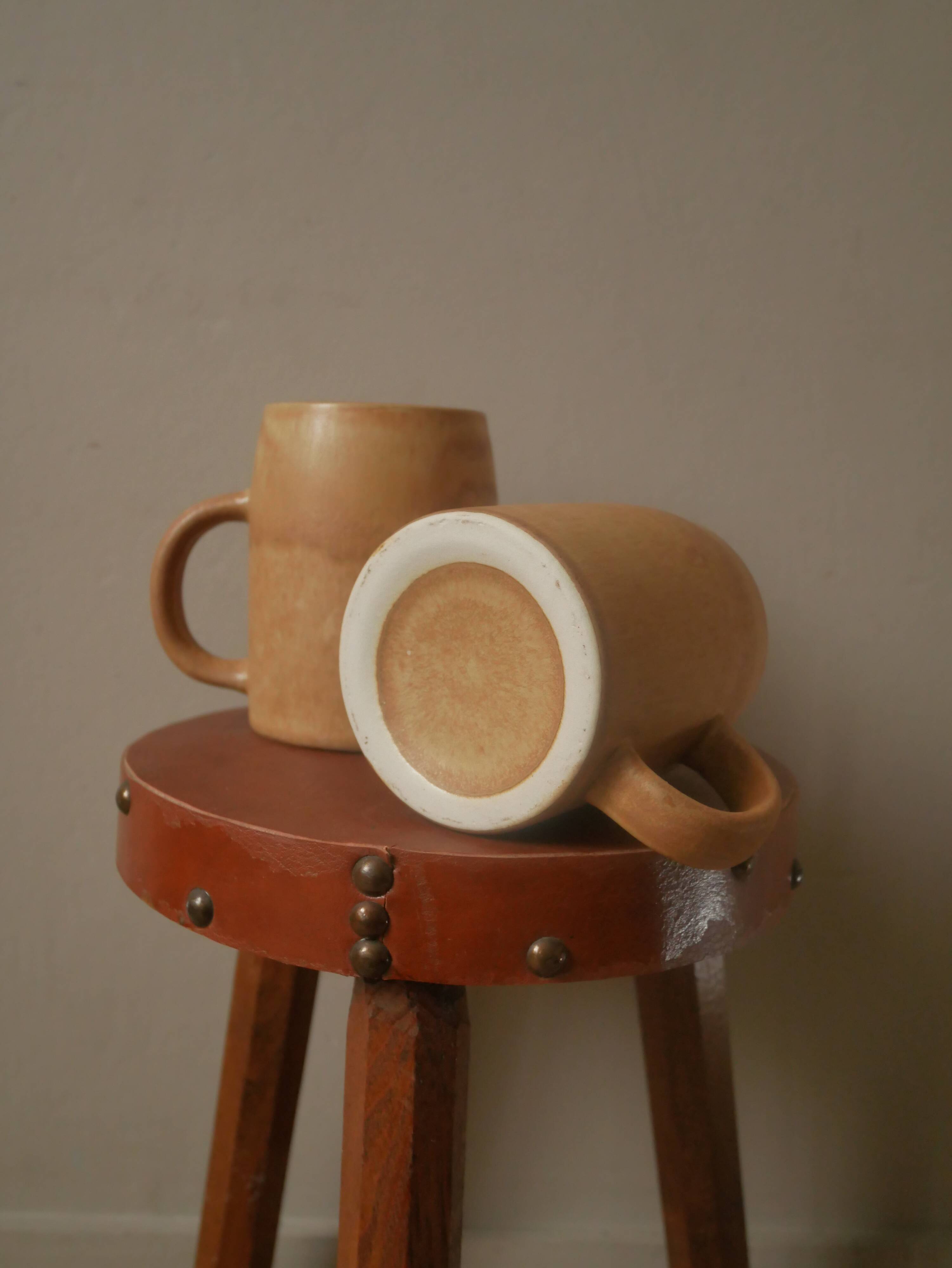 Duo in ceramic stoneware vintage mugs handcrafted Scandinavian country decoration