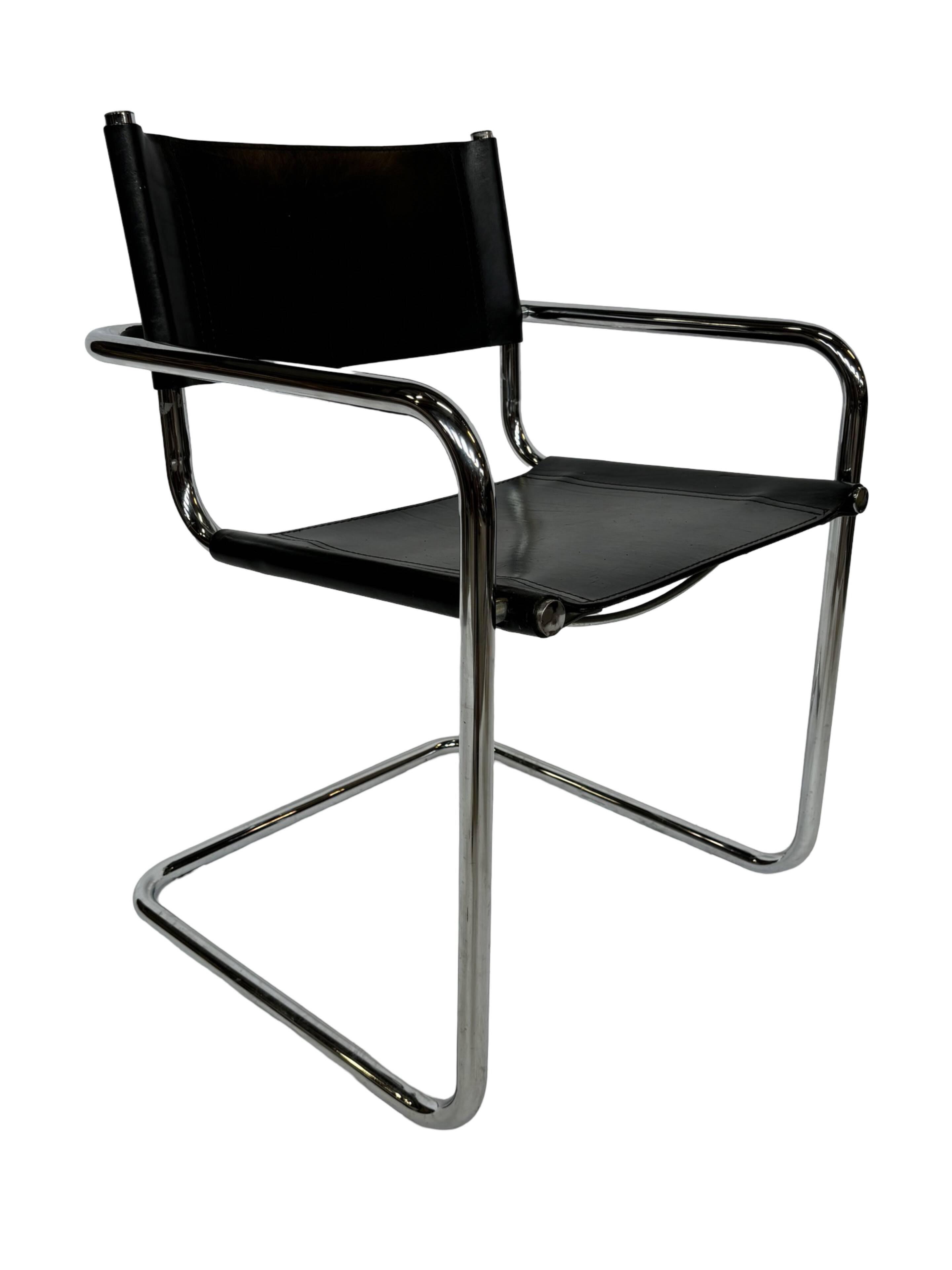 Ensemble vintage de 6 chaises à structure tubulaire Mart Stam design cuir