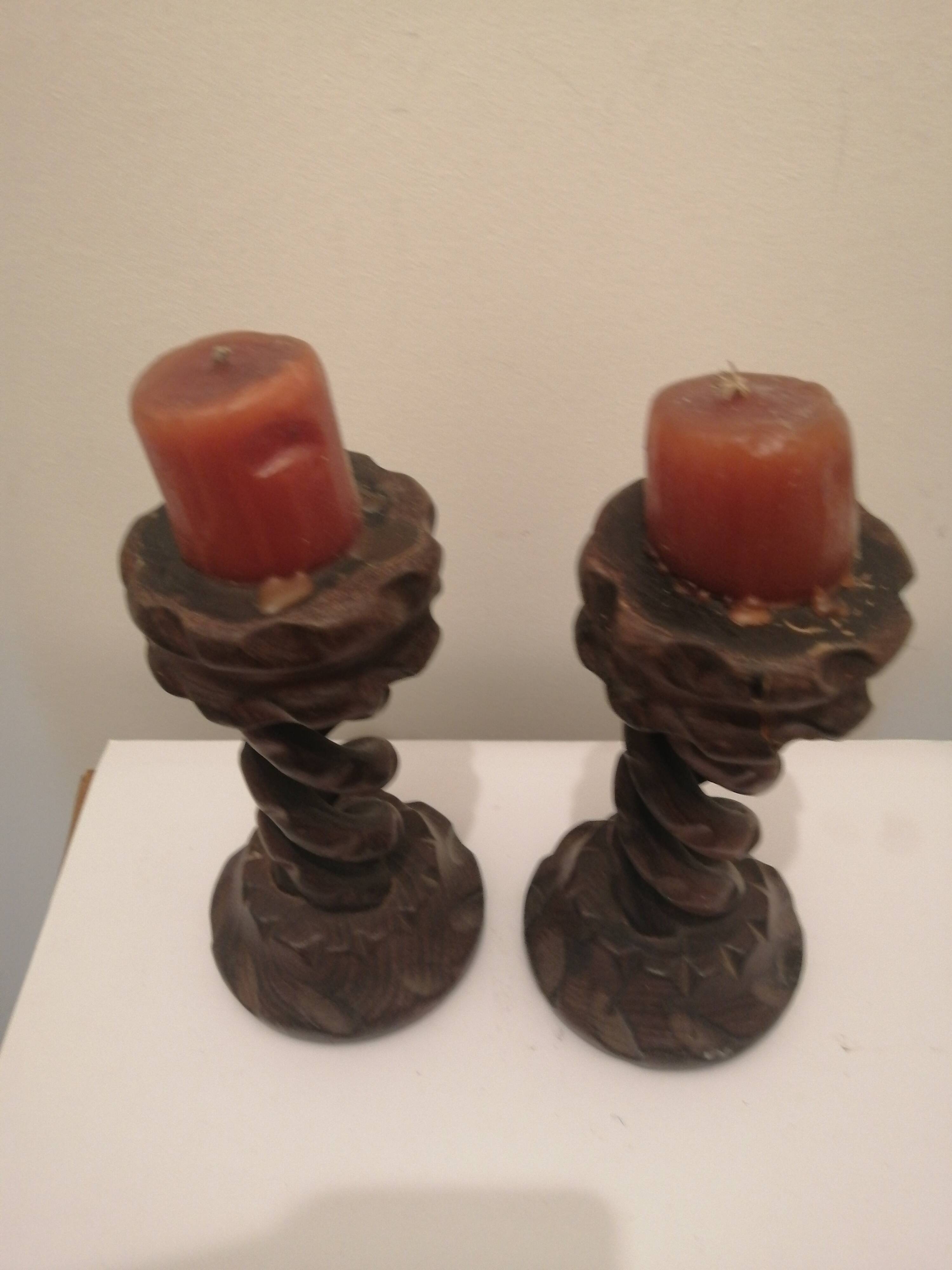 Vintage carved wooden candle holder