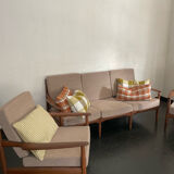 Vintage Scandinavian teak lounge — 3-seater sofa and two armchairs.