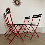 Set of 4 folding leather and metal chairs Italian design Zanuso for Zanotta Celestina vintage