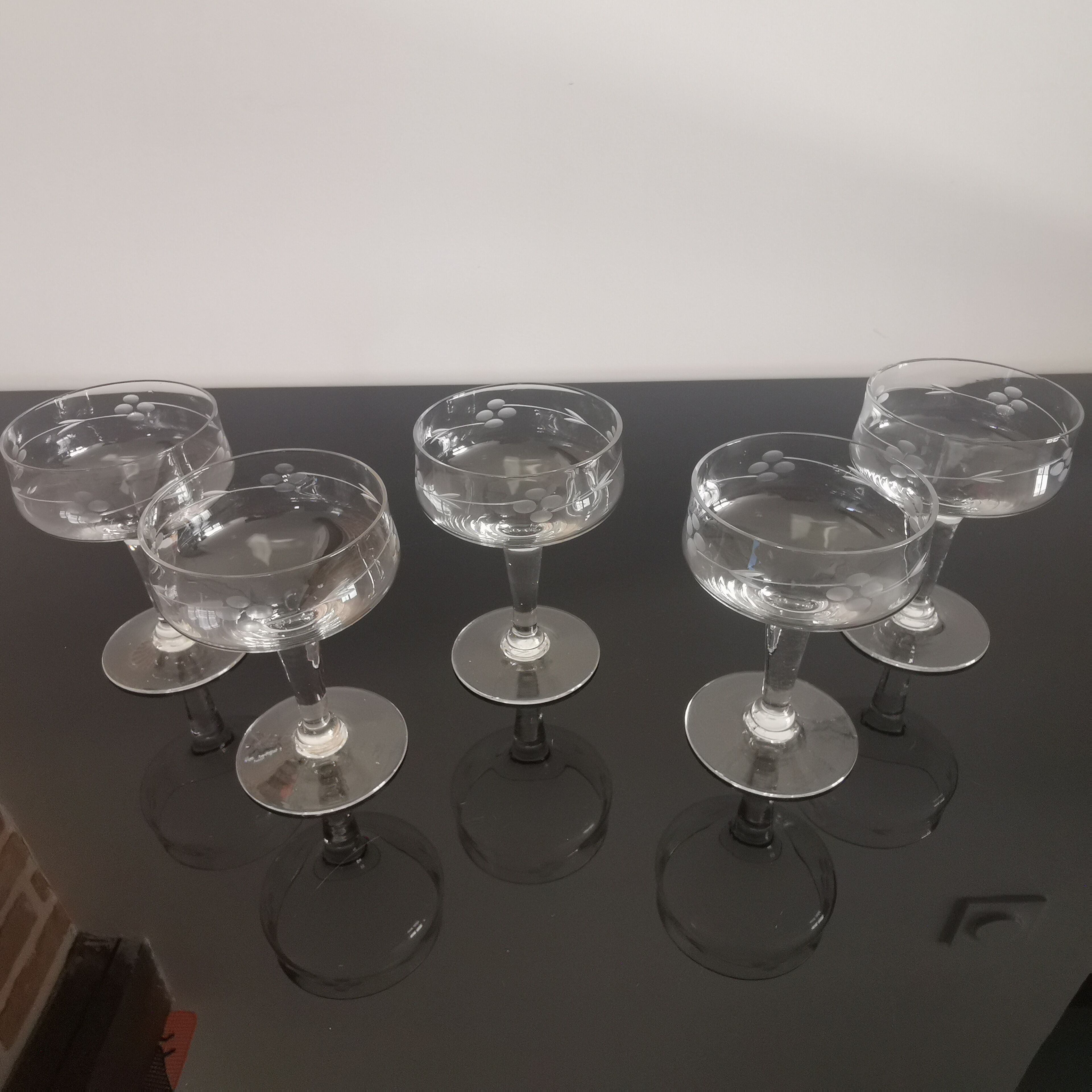 Vintage engraved glass champagne glasses