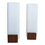 Pair of Louis Kalff opaline and teak wall lights from the 50s/60s