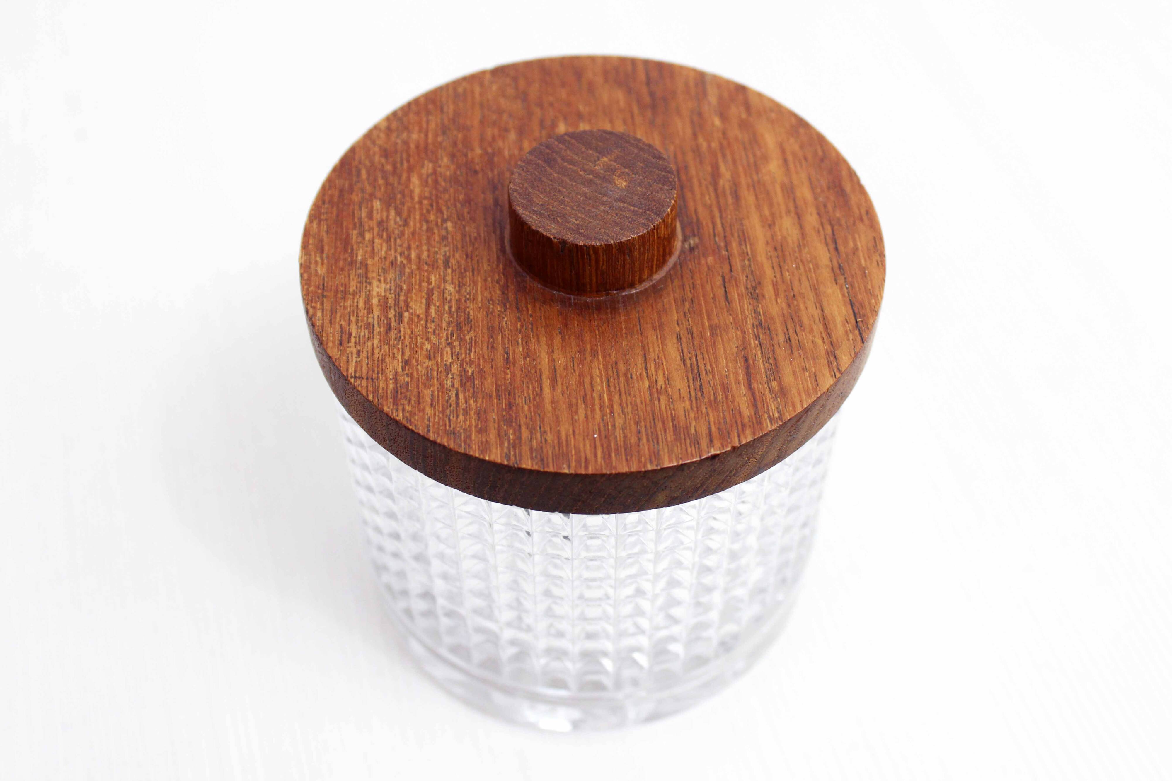 Vintage glass and teak candy box