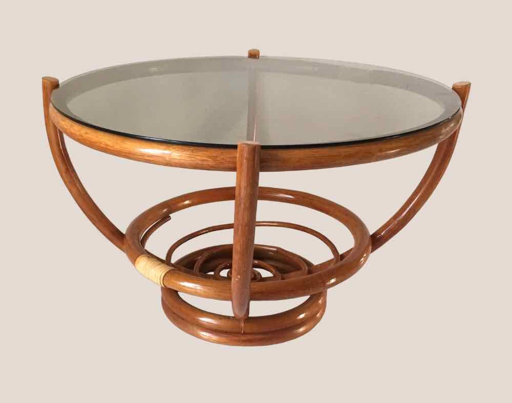 Rattan and smoked glass coffee table 1970