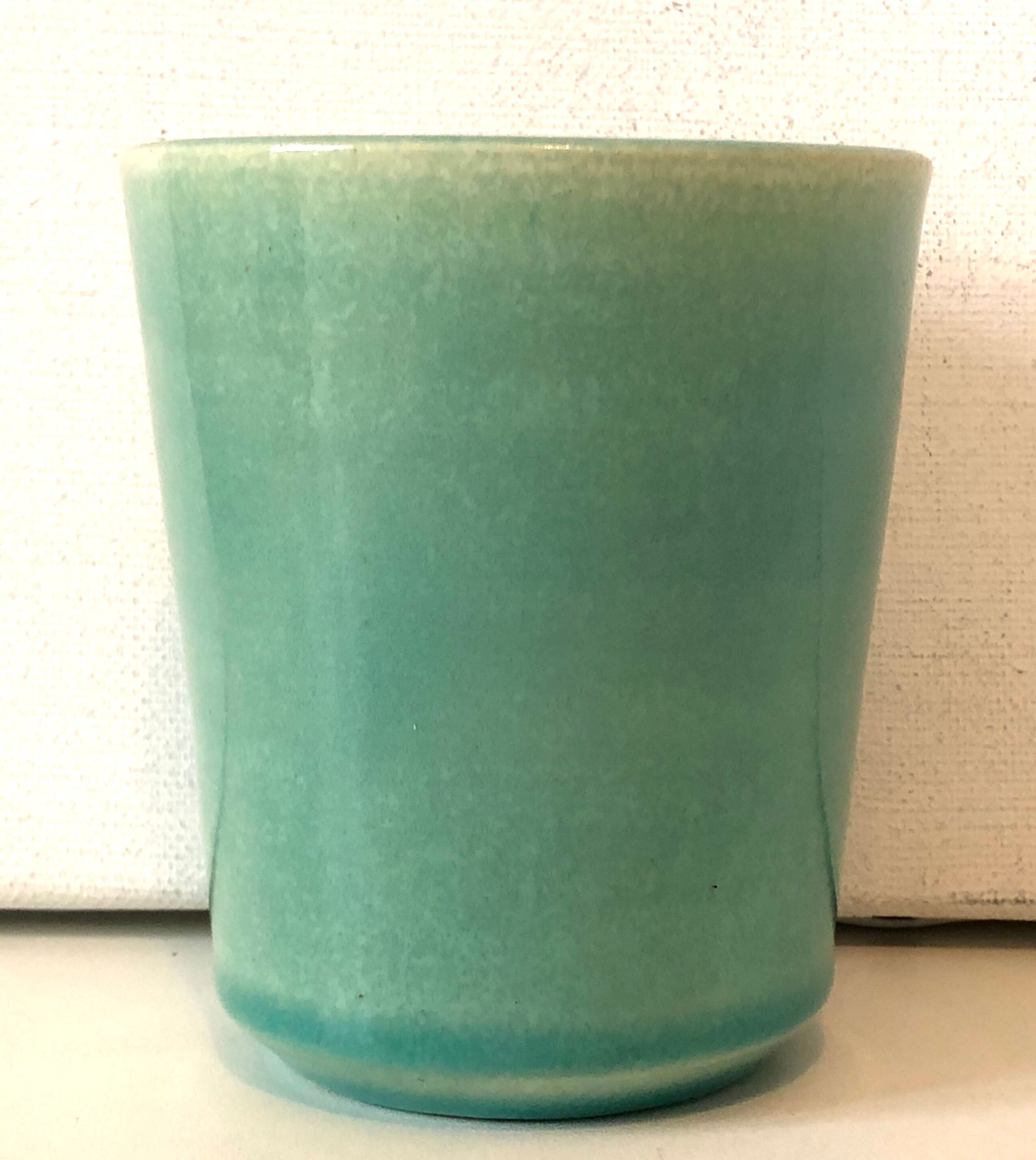 Signed ceramic turquoise cup
