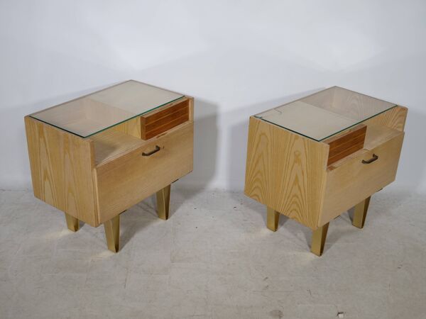 Tables de chevet vintage design des années 50 avec pieds en métal, ensemble de 2, années 1960