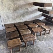 Small stool, rectangular accent stool in solid teak wabi-sabi H26.