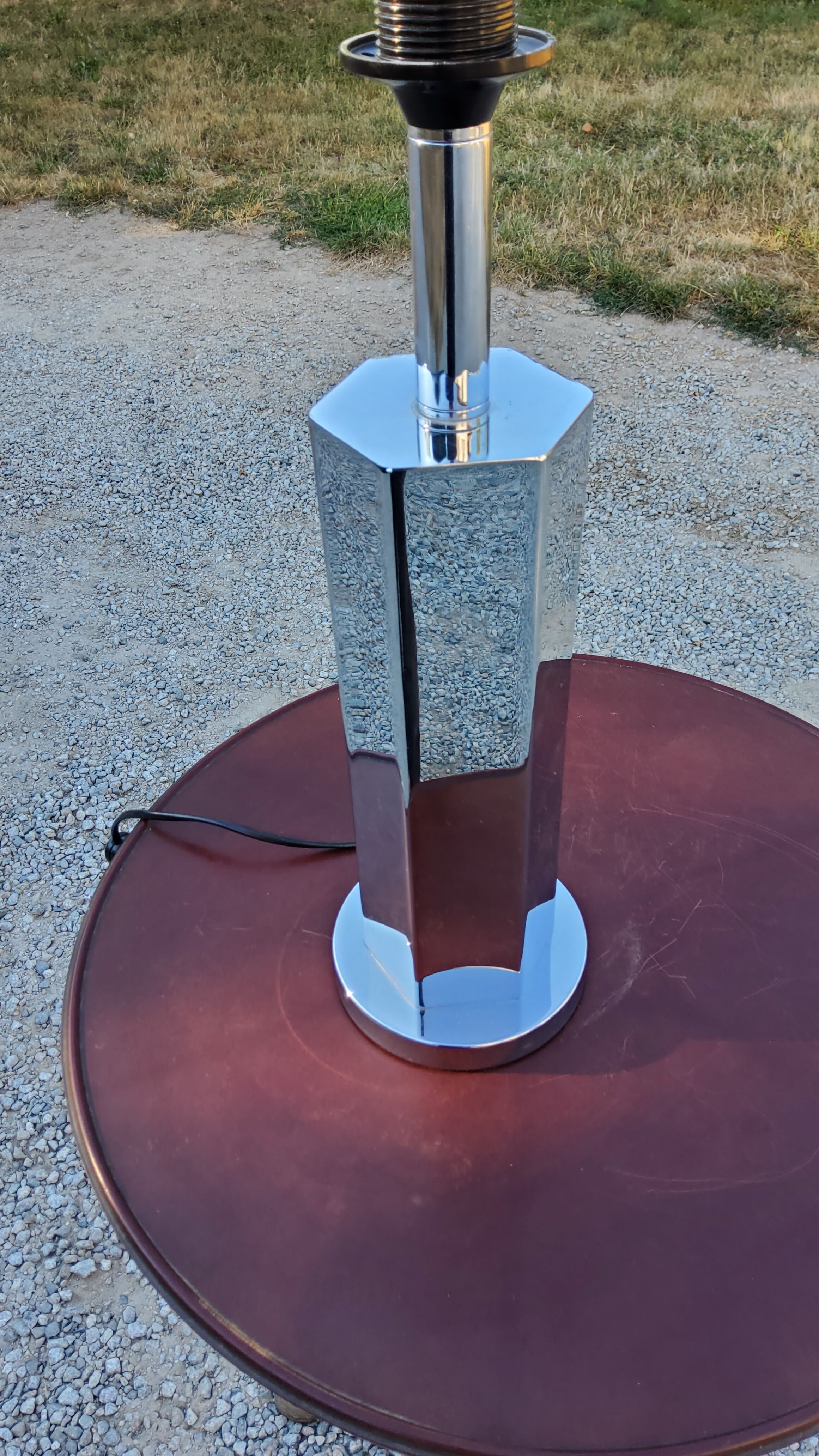 Lamp of the 70s in chrome metal original lampshade