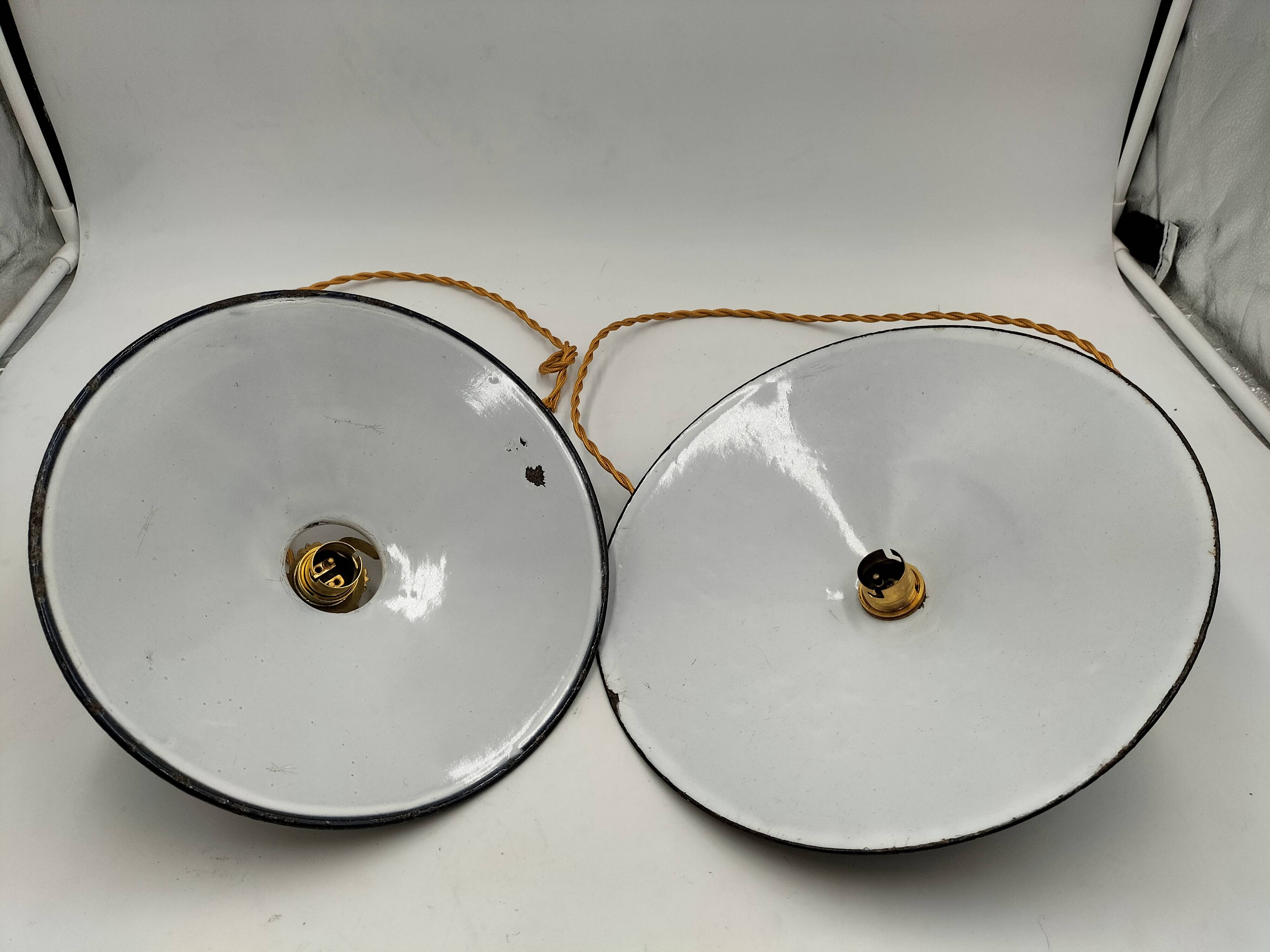 Blue enameled sheet metal pendant lights