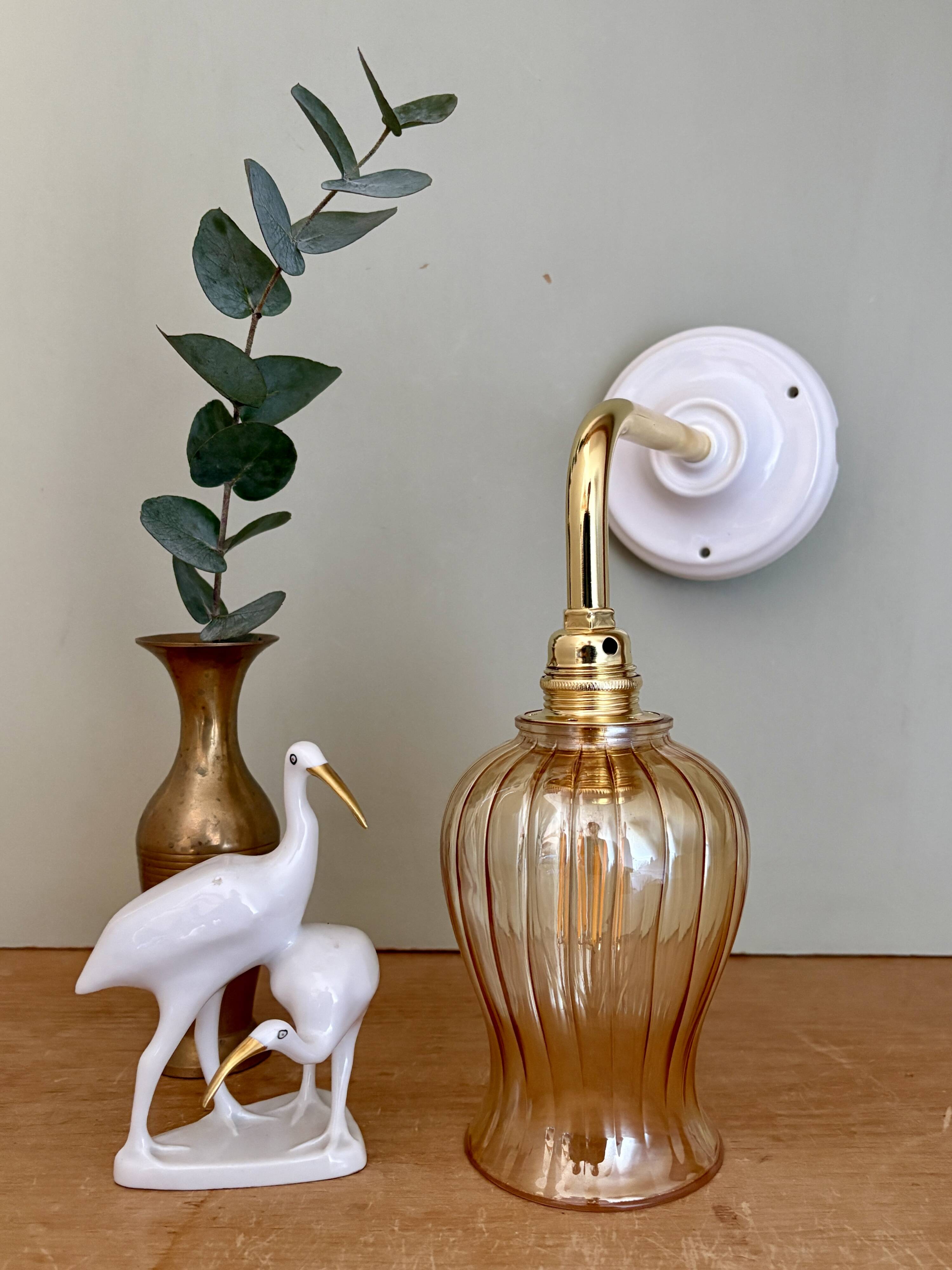 Vintage tulip angled wall light in amber glass