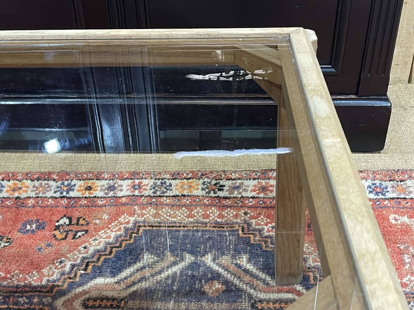 Coffee table in oak with a glass top, dating from the 1950s