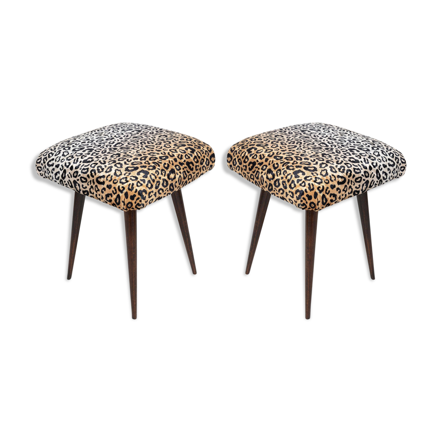 Pair of vintage leopard velvet stools from the 20th century, Europe, 1960s.