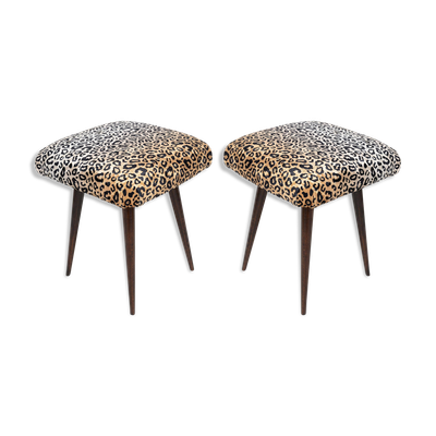 Paire de tabourets vintage en velours léopard du 20ème siècle, Europe, années 1960