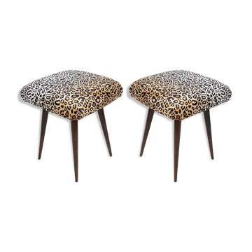 Pair of vintage leopard velvet stools from the 20th century, Europe, 1960s.