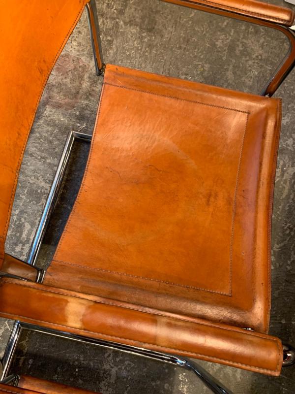 4 Matteo Grassi leather cogna cantilever armchairs