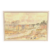 Original Swedish Oil On Panel – “Seaside Town” – Vintage & Framed – 57 × 39 Cm (22.4" × 15.4")