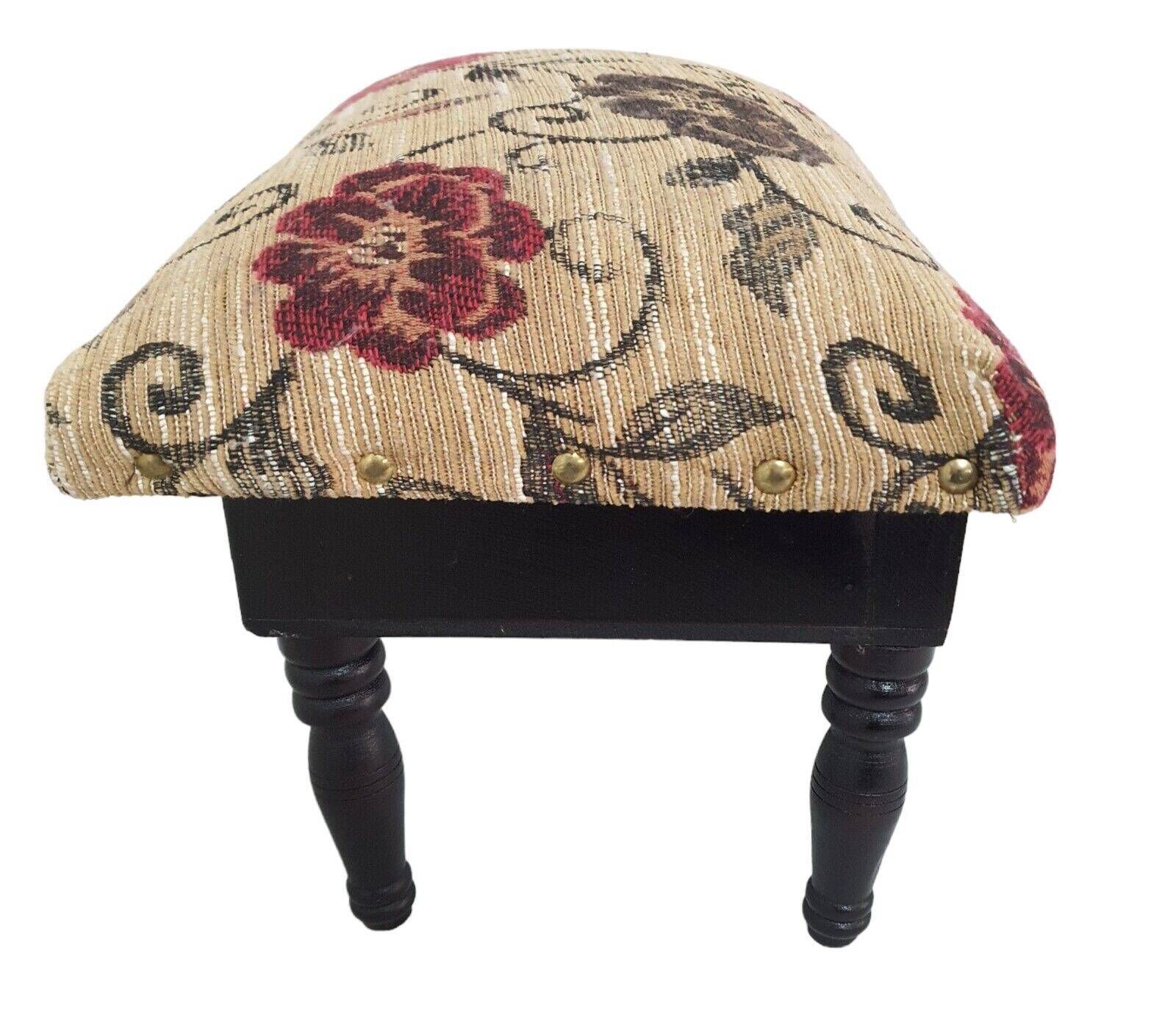Foot Rest Stool Upholstered Floral Velvet Fabric With Drawer Vintage Deco