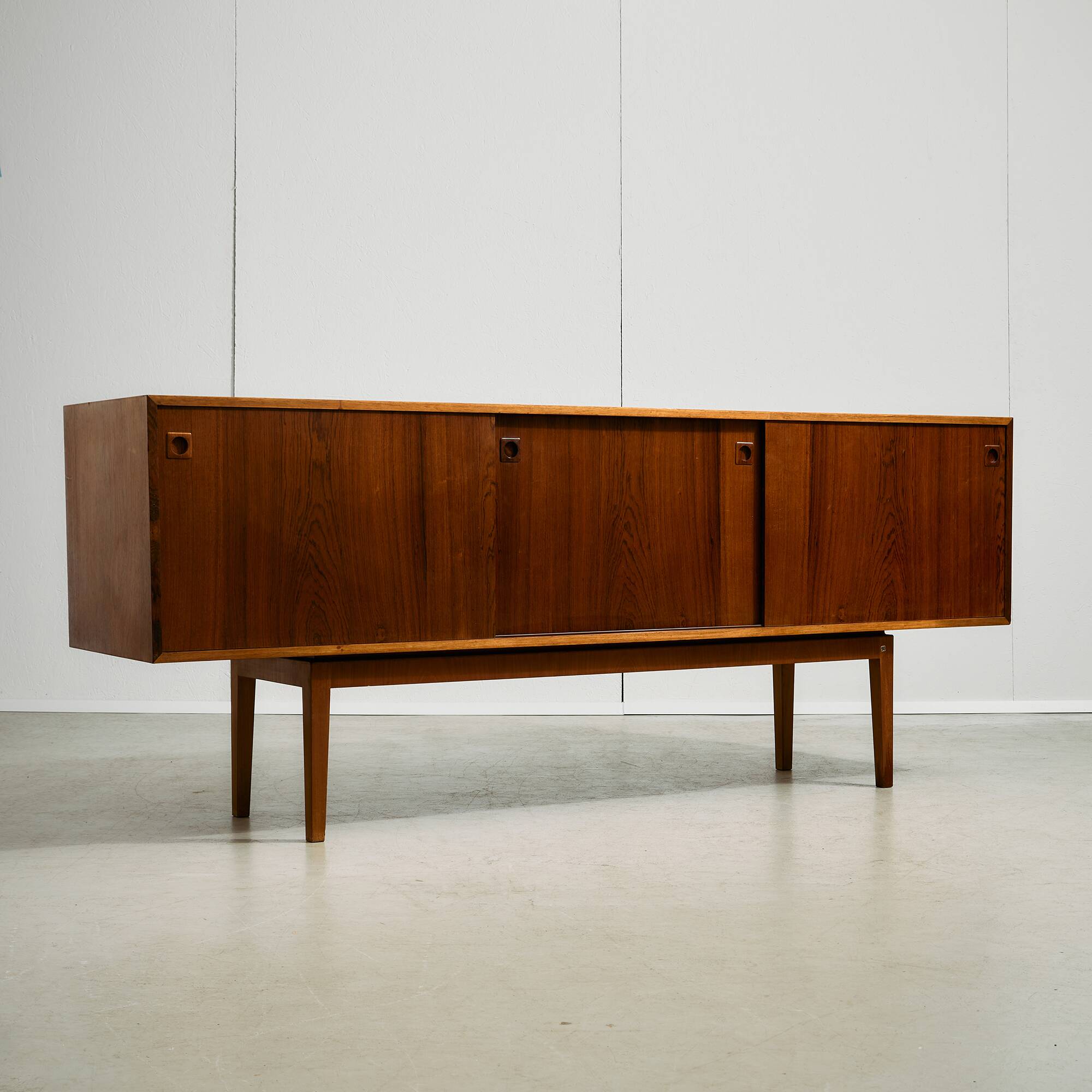 Rosewood and Teak Low Sideboard with Sliding Doors, 1960s