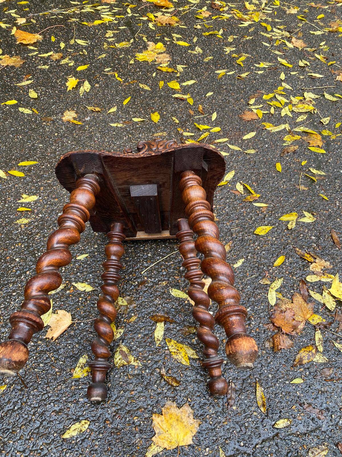 19th-century Renaissance carved oak desk with chair