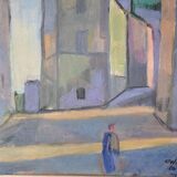 Huile sur toile paysage urbain 1951