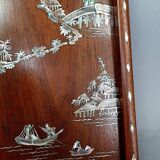 Pair old wood panels & mother-of-pearl Vietnam, Indochina around 1900 60x17 cm SB