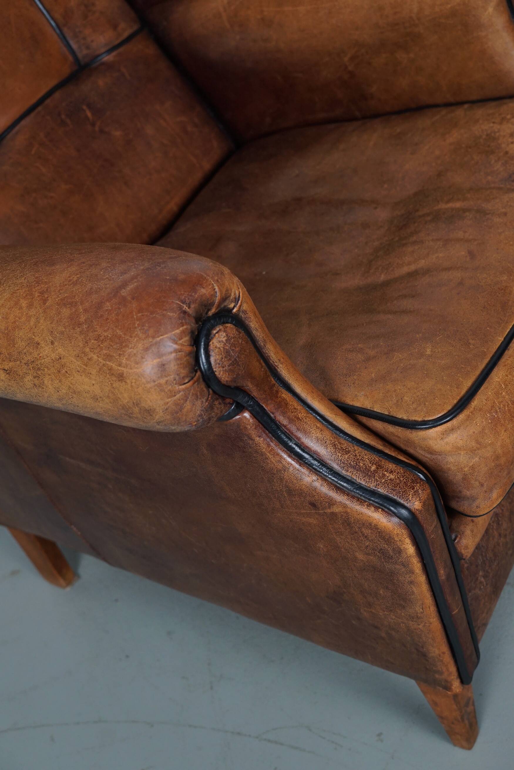 Fauteuil hollandais vintage en cuir cognac