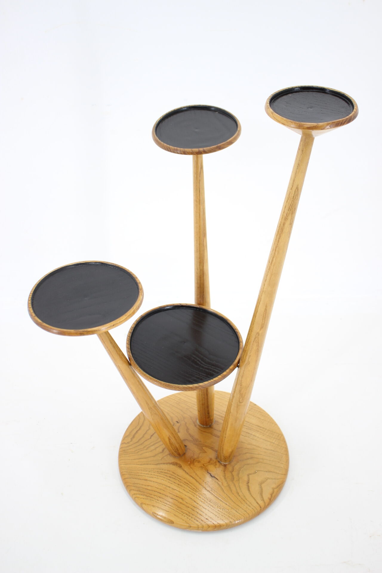 1960s wooden oak plant stand, czechoslovakia