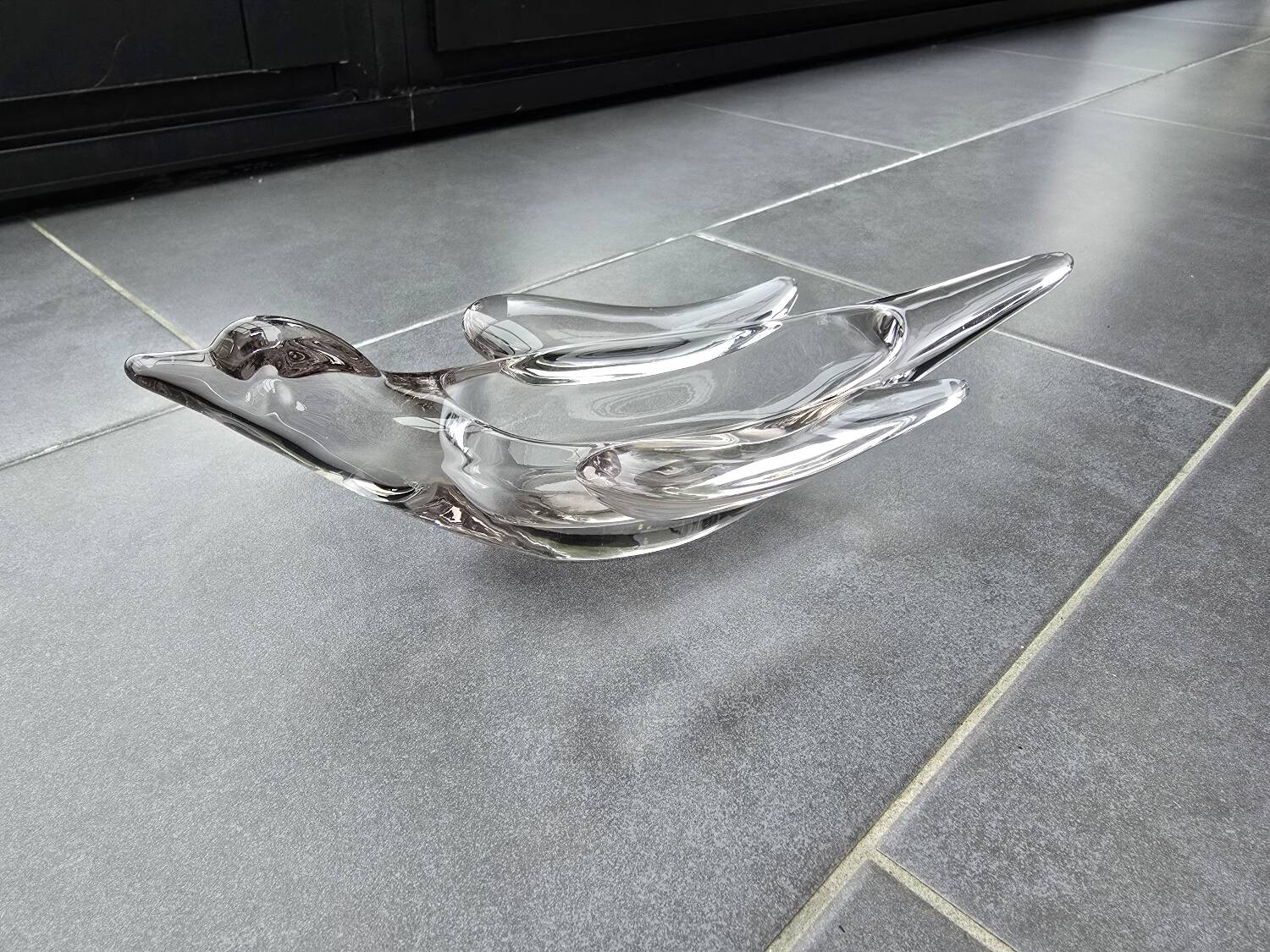 Plate, swallow bird ashtray in French glass from Vanne 1960.