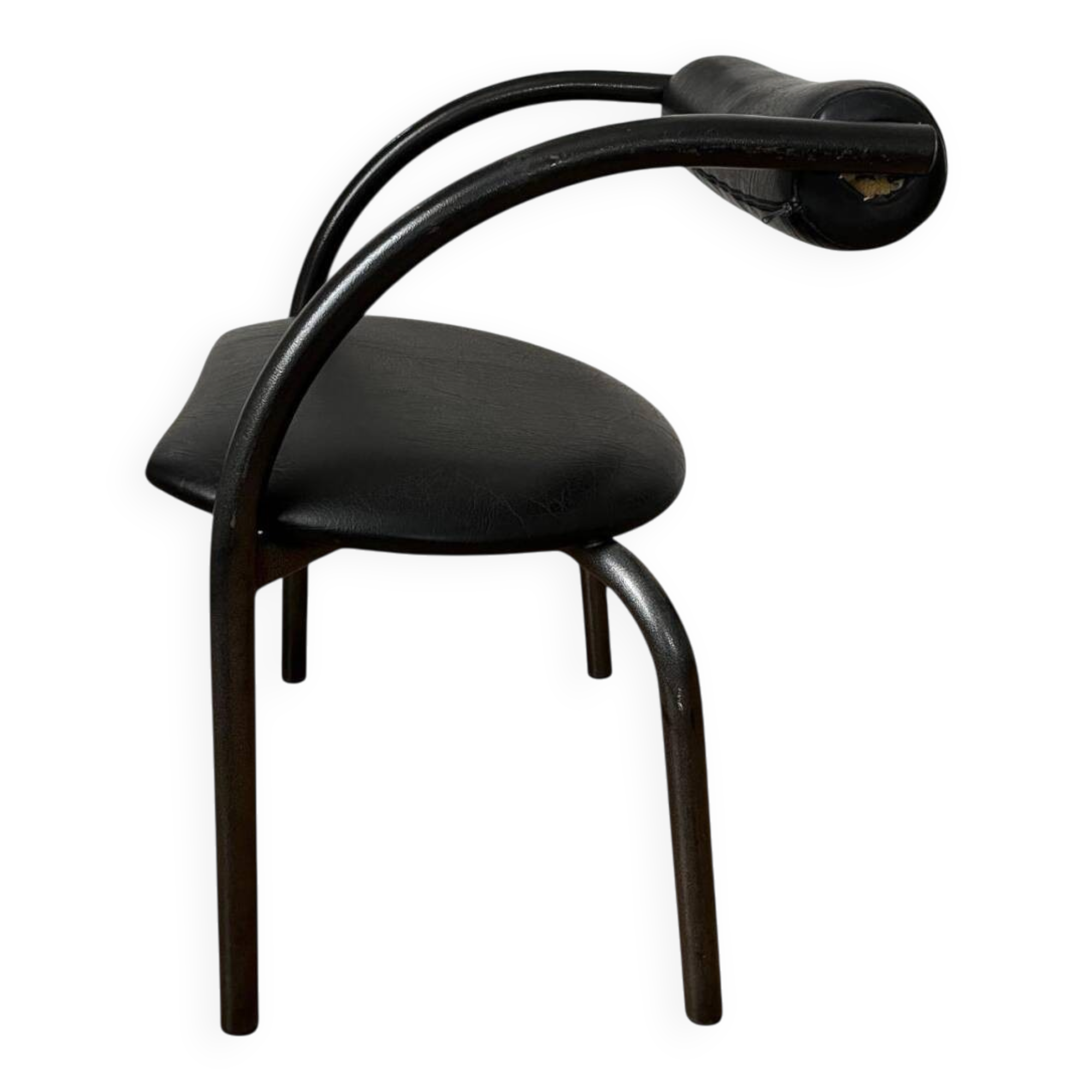 Danish design chair from the 80s, black tubular metal and faux leather.