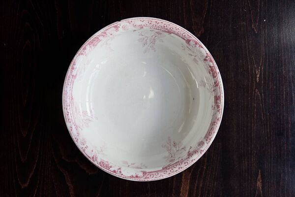 Bassine / saladier ancien faïence Lunéville modèle Printanier rouge