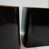 Paire de lampes de table JLB Hollywood Regency en laque noire et laiton doré, 1970s