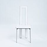 White Italian leather highback dining chairs by Ycami Italy, set of 4, 1980s