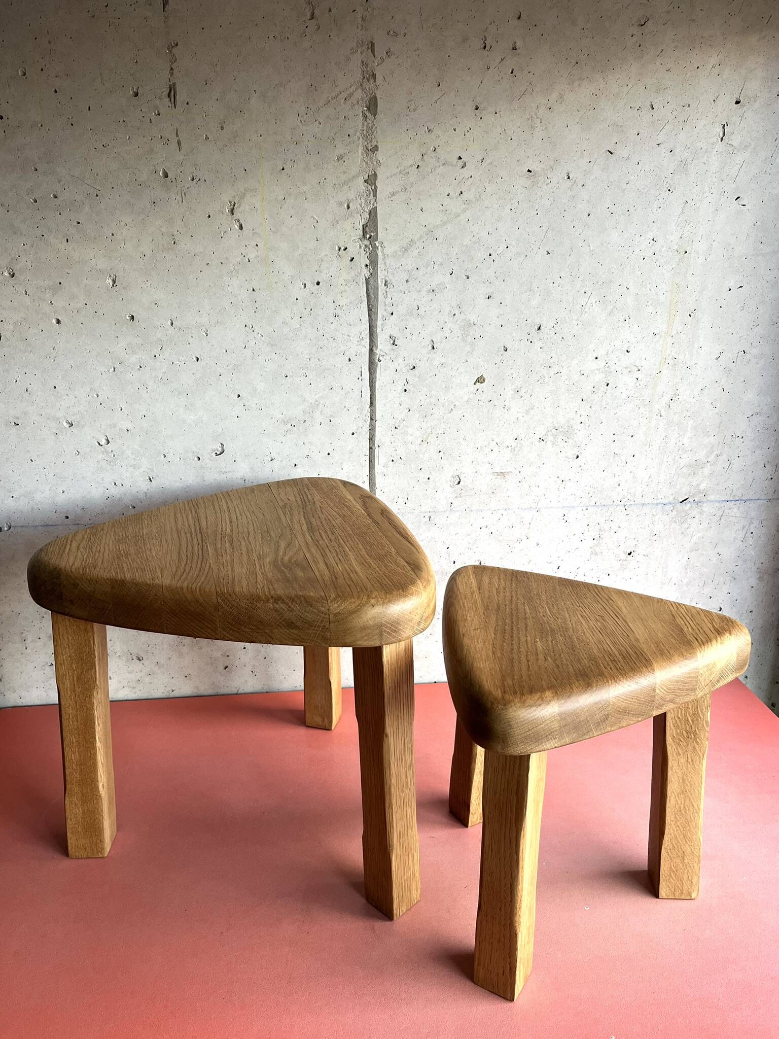 Vintage brutalist nesting tables in solid wood, design