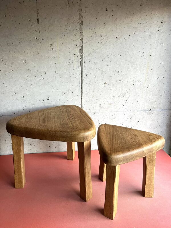 Tables gigognes brutalistes vintage en bois massif